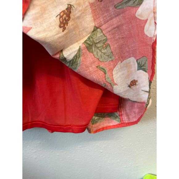 Roolee 100% linen V-neck Fit Flare Women's Red Floral Magnolia Dress Size Small - Picture 5 of 11
